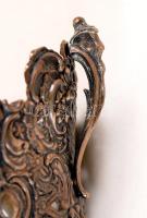 Ezüst (Ag.) kínáló kosár, jelzés nélkül,  eredeti üvegbetéttel, hibátlan, nettó: 175 g, d:16 cm, m:1...