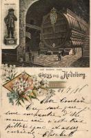 1898 Heidelberg, The big barrel, statue of Zwerg Perkeo, floral, litho (fa)