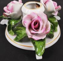 Herendi rózsás porcelán gyertyatartó, hibátlan, jelzett, d: 12 cm