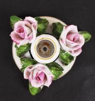 Herendi rózsás porcelán gyertyatartó, hibátlan, jelzett, d: 12 cm