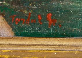 Olvashatatlan jelzéssel: Mediterrán idill. Olaj, vászon, antik sérült keretben 70×55 cm