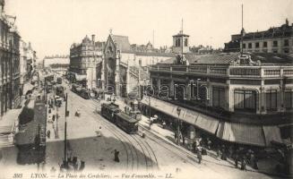 Lyon, Cordeliers square, Grand Bazar, Église Saint-Bonaventure, tram