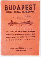 1939 Budapest útmutatója térképpel - Villamos és autóbusz vonalak, egyirányú közlekedés ismertetése kisszakasz határok jelzése 14 kerület. Bp., 1939. Aczél testvérek