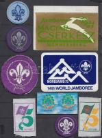 11 db cserkész felvarró, 1 jelvény, 3 matrica / 11 boy-scout patches, stickers, badge