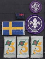 11 db cserkész felvarró, 1 jelvény, 3 matrica / 11 boy-scout patches, stickers, badge