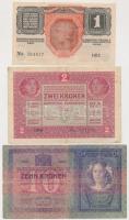1904. 10K + 1916. 1K + 1917. 2K  mindegyik "Baranya-Bajai Szerb-Magyar Köztársaság" felülb...