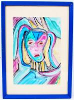 CsV jelzéssel: Női fej. Akvarell, papír, üvegezett keretben 33×23 cm