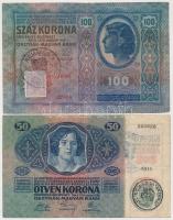 1912. 100K román bélyeggel és bélyegzéssel + 1914. 50K román felülbélyegzéssel T:III,III- Adamo K28Be,K24Be