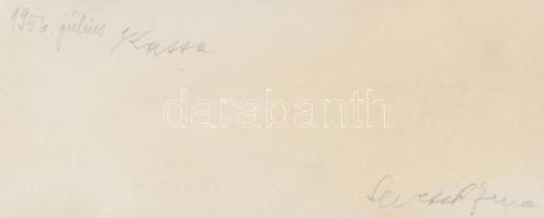 1956 Sevcsik Jenő (1899-1996): Kassa, kispiac a templom mellett, aláírt vintage fotó, 9x24 cm