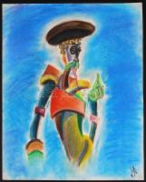 Olvashatatlan jelzéssel: Modern Don Quijote. Pasztell, papír, kis szakadással, 50×40 cm