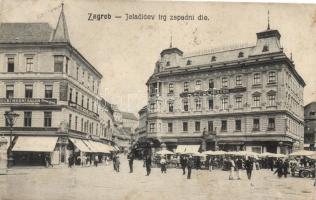 Zagreb, Jelacicev trg / Jelacic square, bank, shops (EK)