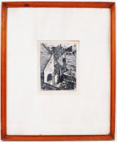 Csurgói Máté Lajos (1931-2001): Szentendrei háztetők. Rézkarc, papír, jelzett, üvegezett keretben, 20×15 cm