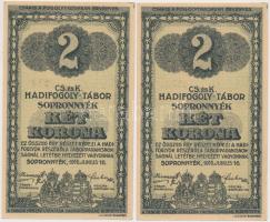 Sopronnyék / hadifogolytábor 1916. június 16. 2K római sorozatszám és arab sorszámmal (2x) T:I,I- Adamo HHP-1.5.4