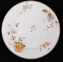 cca 1910 Hüttl Tivadar porcelán étkészlet. Sorszámmal. Szép állapotban, 7 lapos tányér, 3 klf húsos ...