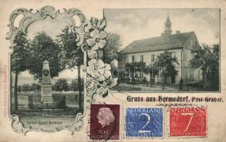 Hermsdorf, Franz Joseph I statue, school, Art Nouveau, floral (EK)