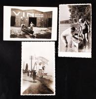 1935-1944 Budapest - Privát fotólapok a Római parti csónakházról, csónakház reklámról és dunai evezősökről, 3 db (kettő megírva, postázva), 9x14 cm