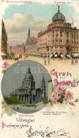 1899 Budapest, Erzsébet körút, Lipótvárosi bazilika, floral, litho (vágott / cut)