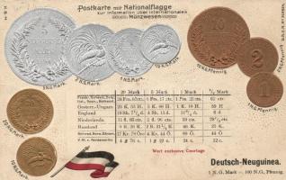 Postkarte mit Nationalflagge, Münzen, Deutsch-Neuguinea / set of coins, German New Guinea, Emb. litho (EK)