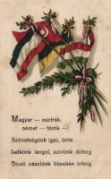 Hungarian-Austrian-German-Turkish association, flags, litho