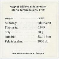 Magyar tallérok utánveretben "Mária Terézia tallérja 1780" Ag emlékérem (20g/0.999/38,6mm)...