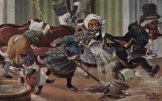 'Wehe, wenn sie losgelassen' Cats; Theo. Stroefer, Nürnberg Serie 1602. s: Arthur Thiele (...