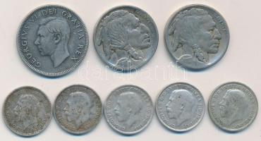 Amerikai Egyesült Államok 1917-1919. 5c CuNi "Buffalo" (2x) + Nagy-Britannia 1916-1934. 3P...