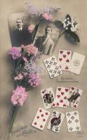 'Langage des Cartes' Francia kártyás művészlap / French card suits, romantic postcard