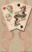 Francia kártyás művészlap / French card suit, Ferd. Piatnik & Söhne, Art Nouveau litho (EK)