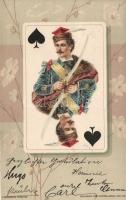 Francia kártyás művészlap / French card suit, Ferd. Piatnik & Söhne, Art Nouveau litho (EB)