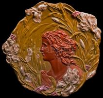 Ernst Wahliss Wien, szecessziós fali dísztál, festett fajansz, jelzett, hibátlan, d:37 cm / Ernst Wahliss secession majolica plate