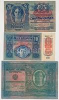 1912. 100K mindkét oldal német + 1913. 20K II. kiadás + 1915. 10K mindegyeik piros "Deutschöste...