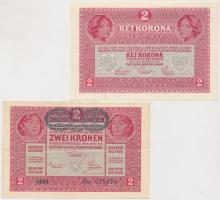 1916. 1K (2x) egyik zöld "Deutschösterreich" felülbélyegzéssel + 1917. 2K (2x) zöld "...