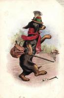 5 db RÉGI humoros tacskó kutyás művészlap / 5 unused pre-1945 humourous art postcards with dogs (Dac...