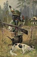 5 db RÉGI humoros tacskó kutyás művészlap / 5 unused pre-1945 humourous art postcards with dogs (Dac...