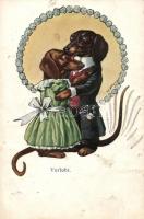 5 db RÉGI humoros tacskó kutyás művészlap / 5 unused pre-1945 humourous art postcards with dogs (Dac...