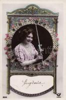 6 darabos romantikus francia képeslap sorozat a századforduló éveiből / series of 6 romantic French ...