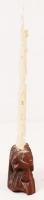 Szerencsét hozó istenség, kézzel faragott csont figura, faragott fa talapzaton, m:20 cm