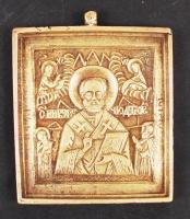 Antik orosz bronz ikon, jelzett, 6×5 cm/19 th century: Pravoslav icon. Bronze icon.