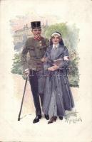 Soldier with red cross nurse, artist signed