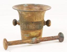 Bronz füles mozsár törővel, m: 12 cm, m: 20 cm. / Iron mortar