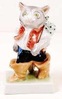 Herendi csizmás kandúr, kézzel festett, jelzett, hibátlan, m:15 cm / Herend porcelain figure, flawless condition