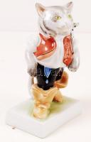 Herendi csizmás kandúr, kézzel festett, jelzett, hibátlan, m:15 cm / Herend porcelain figure, flawle...