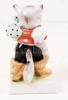 Herendi csizmás kandúr, kézzel festett, jelzett, hibátlan, m:15 cm / Herend porcelain figure, flawle...
