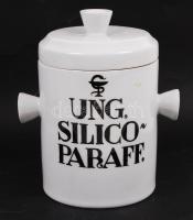 Patikai fedeles tároló, "Ung. Silico Paraff." felirattal, fehér mázzal, jelzett, hibátlan, m:20 cm, d:11,5 cm