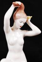 Aquincumi fésülködő akt, kézzel festett, jelzett, hibátlan, m:21 cm