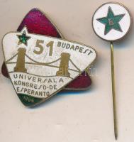 1966. 51. Eszperantó Világkongresszus Budapest (51 Universala Kongreso de Esperanto Budapest) + E két db zománcozott eszperantó jelvény T:2