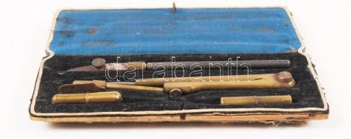 Régi körző készlet, hiánytalan, h:14 cm