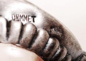 Ezüstözött fém fűszertartó edényke pár, üveggel és egy db kanállal, jelzett, d:5 cm / spice holder