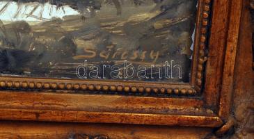 Sárossy jelzéssel: Lápos vidék. Olaj, farost, antik keretben, 28×35 cm