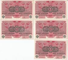 1916. 1K zöld "Deutschösterreich" felülbélyegzéssel (5x) sorszámkövetők T:I,I-